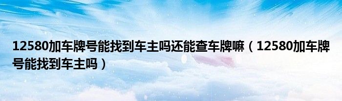 12580加车牌号能找到车主吗还能查车牌嘛（12580加车牌号能找到车主吗）