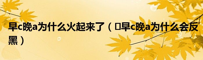 早c晚a为什么火起来了（​早c晚a为什么会反黑）