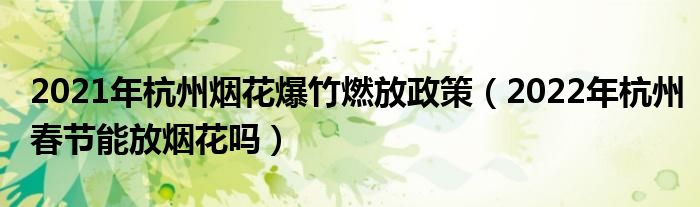 2021年杭州烟花爆竹燃放政策（2022年杭州春节能放烟花吗）