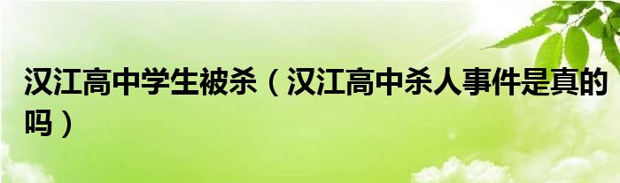 汉江高中学生被杀（汉江高中杀人事件是真的吗）