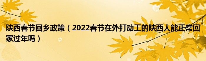 陕西春节回乡政策（2022春节在外打动工的陕西人能正常回家过年吗）