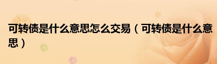 可转债是什么意思怎么交易（可转债是什么意思）