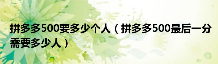 拼多多500要多少个人（拼多多500最后一分需要多少人）