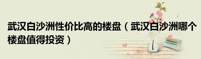 武汉白沙洲性价比高的楼盘（武汉白沙洲哪个楼盘值得投资）