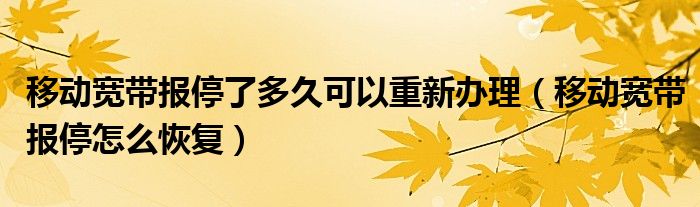 移动宽带报停了多久可以重新办理（移动宽带报停怎么恢复）
