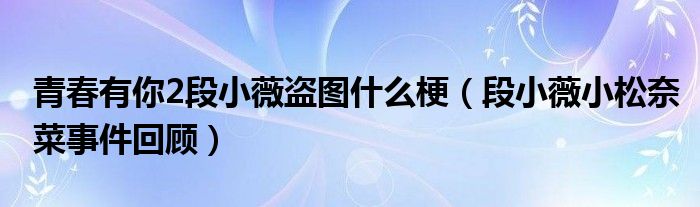 青春有你2段小薇盗图什么梗（段小薇小松奈菜事件回顾）