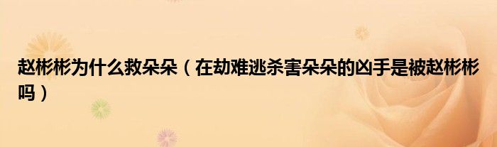 赵彬彬为什么救朵朵（在劫难逃杀害朵朵的凶手是被赵彬彬吗）