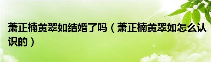 萧正楠黄翠如结婚了吗（萧正楠黄翠如怎么认识的）