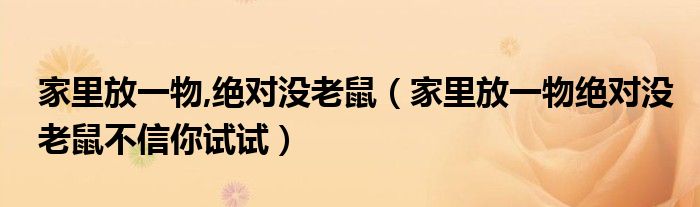 家里放一物,绝对没老鼠（家里放一物绝对没老鼠不信你试试）