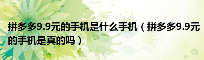 拼多多9.9元的手机是什么手机（拼多多9.9元的手机是真的吗）
