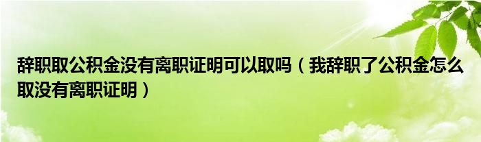 辞职取公积金没有离职证明可以取吗（我辞职了公积金怎么取没有离职证明）