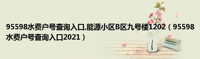 95598水费户号查询入口,能源小区B区九号楼1202（95598水费户号查询入口2021）