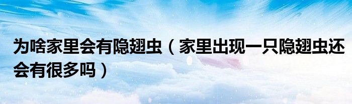 为啥家里会有隐翅虫（家里出现一只隐翅虫还会有很多吗）
