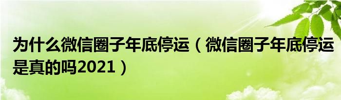 为什么微信圈子年底停运（微信圈子年底停运是真的吗2021）