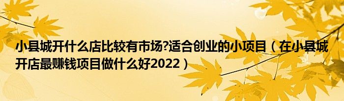 小县城开什么店比较有市场?适合创业的小项目（在小县城开店最赚钱项目做什么好2022）