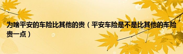 为啥平安的车险比其他的贵（平安车险是不是比其他的车险贵一点）