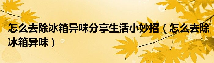 怎么去除冰箱异味分享生活小妙招（怎么去除冰箱异味）