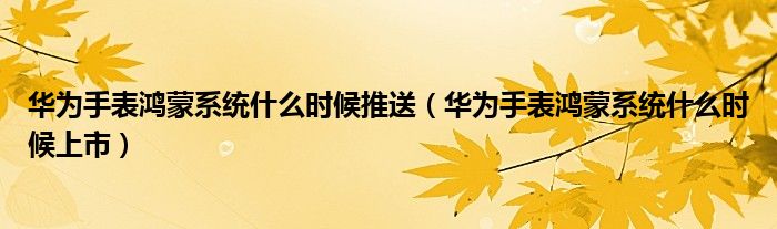 华为手表鸿蒙系统什么时候推送（华为手表鸿蒙系统什么时候上市）