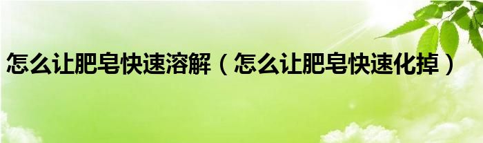 怎么让肥皂快速溶解（怎么让肥皂快速化掉）