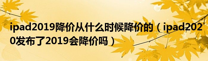 ipad2019降价从什么时候降价的（ipad2020发布了2019会降价吗）