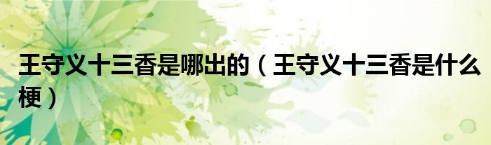 王守义十三香是哪出的（王守义十三香是什么梗）