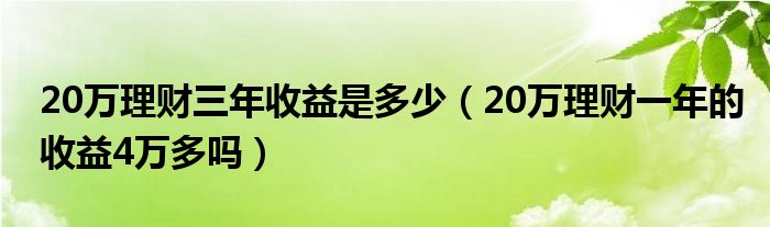 20万理财三年收益是多少（20万理财一年的收益4万多吗）