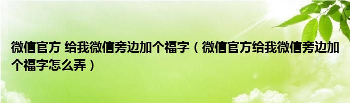 微信官方 给我微信旁边加个福字（微信官方给我微信旁边加个福字怎么弄）