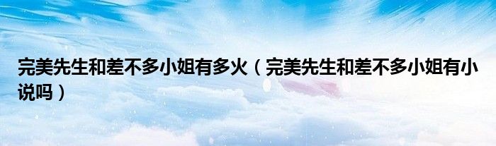 完美先生和差不多小姐有多火（完美先生和差不多小姐有小说吗）