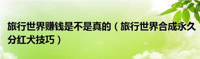 旅行世界赚钱是不是真的（旅行世界合成永久分红犬技巧）