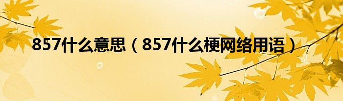 857什么意思（857什么梗网络用语）