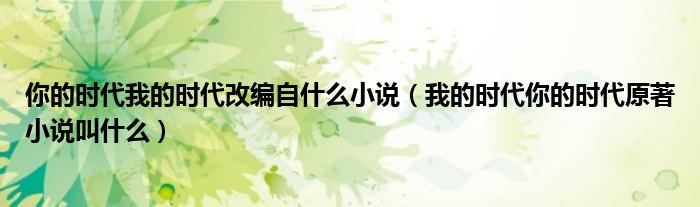 你的时代我的时代改编自什么小说（我的时代你的时代原著小说叫什么）