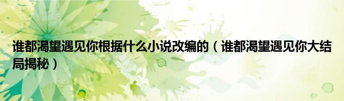 谁都渴望遇见你根据什么小说改编的（谁都渴望遇见你大结局揭秘）