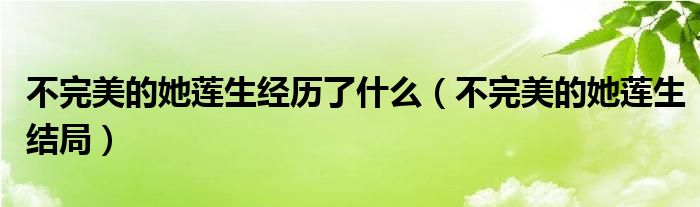 不完美的她莲生经历了什么（不完美的她莲生结局）