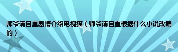 师爷请自重剧情介绍电视猫（师爷请自重根据什么小说改编的）