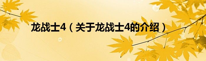 龙战士4（关于龙战士4的介绍）