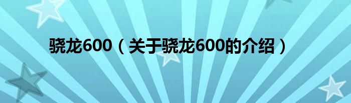骁龙600（关于骁龙600的介绍）