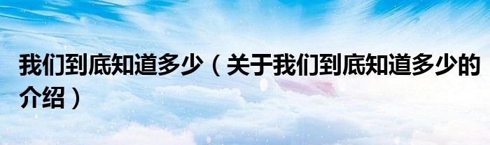 我们到底知道多少（关于我们到底知道多少的介绍）