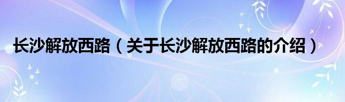 长沙解放西路（关于长沙解放西路的介绍）