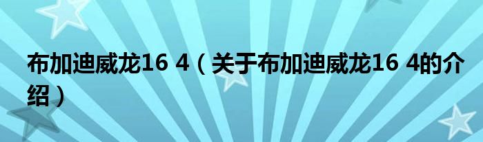 布加迪威龙16 4（关于布加迪威龙16 4的介绍）