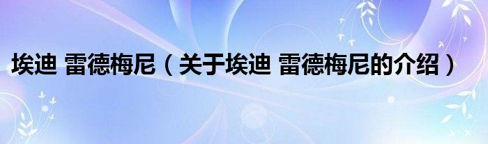 埃迪 雷德梅尼（关于埃迪 雷德梅尼的介绍）