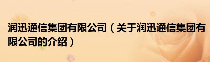 润迅通信集团有限公司（关于润迅通信集团有限公司的介绍）