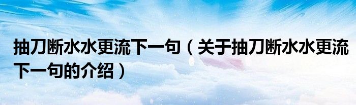 抽刀断水水更流下一句（关于抽刀断水水更流下一句的介绍）