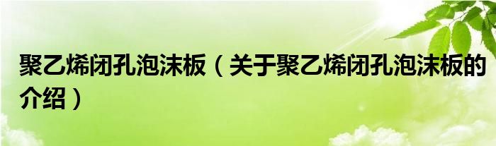 聚乙烯闭孔泡沫板（关于聚乙烯闭孔泡沫板的介绍）