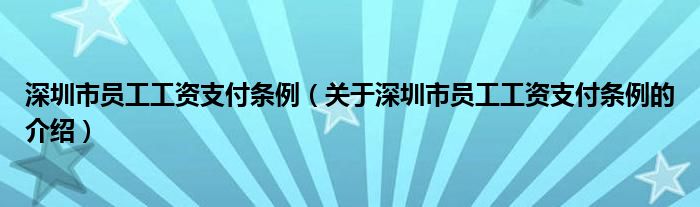 深圳市员工工资支付条例（关于深圳市员工工资支付条例的介绍）