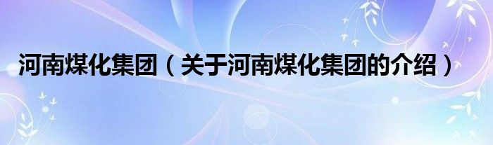 河南煤化集团（关于河南煤化集团的介绍）