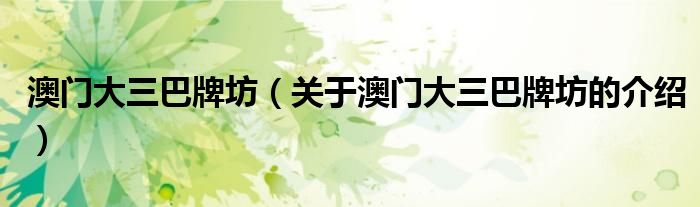 澳门大三巴牌坊（关于澳门大三巴牌坊的介绍）