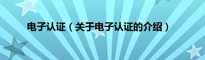 电子认证（关于电子认证的介绍）