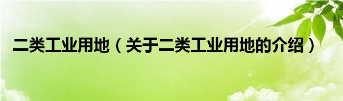 二类工业用地（关于二类工业用地的介绍）