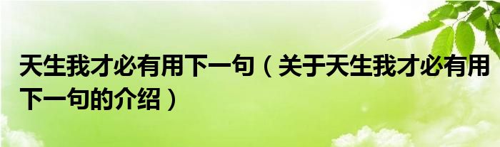 天生我才必有用下一句（关于天生我才必有用下一句的介绍）