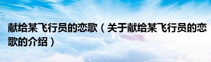献给某飞行员的恋歌（关于献给某飞行员的恋歌的介绍）